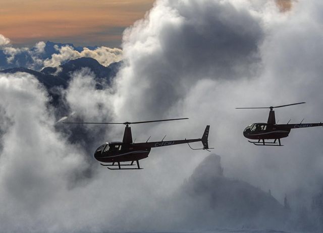 Helicopters staged on the ramp